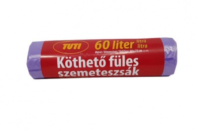 Szemeteszsák, köthető füles, 60 l, 16 db, TUTI