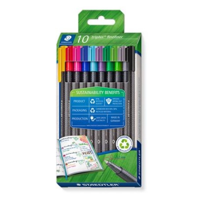 Tűfilc készlet, 0,3 mm, STAEDTLER "Triplus® 334 R", 10 különböző szín